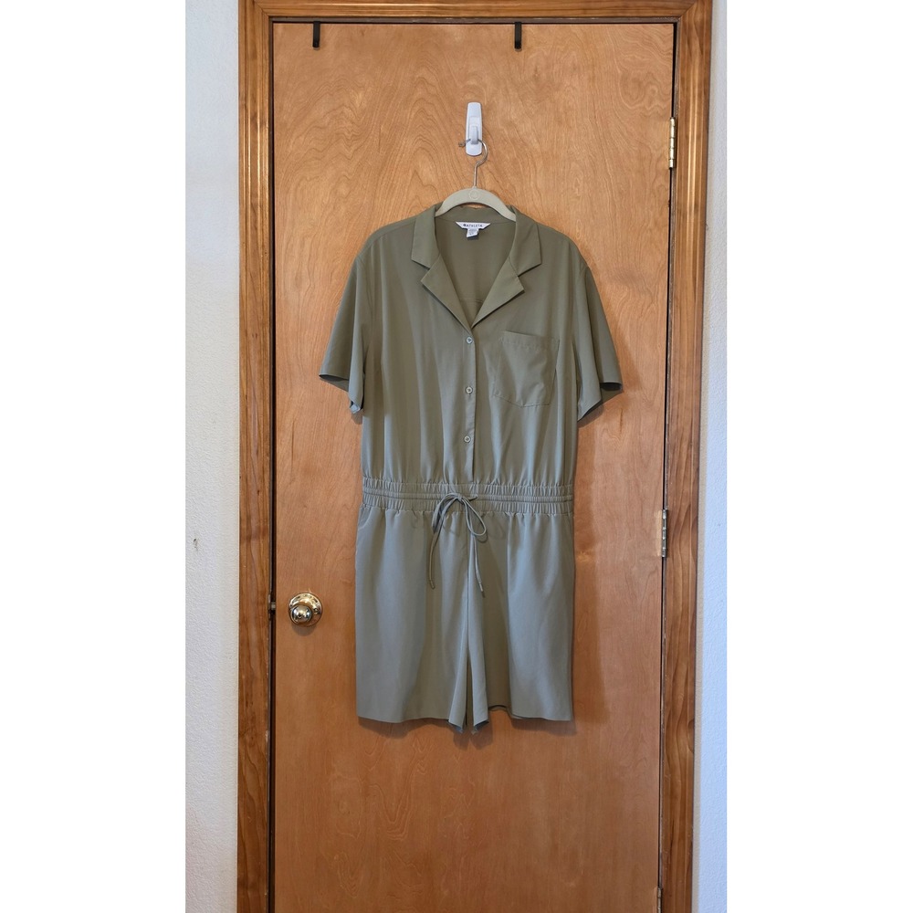 Athleta Olive Green Utility Romper Short Sleeve Gorpcore Size Large Tall